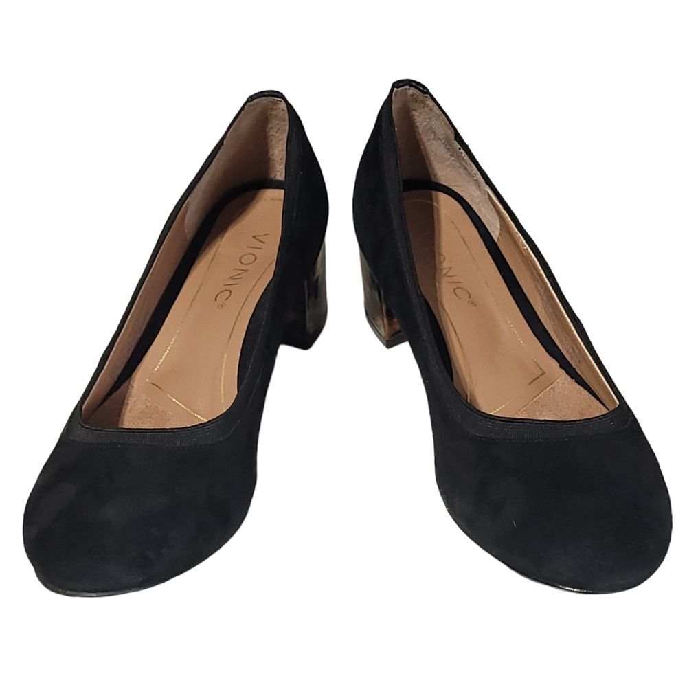 Vionic Women's Natalie Block Heel Suede Pumps Black/Tortoise Size 5